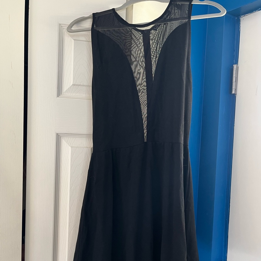 FOR LOVE AND LEMONS BLACK SHEER BACK, DEEP V SWING MINI DRESS - LARGE